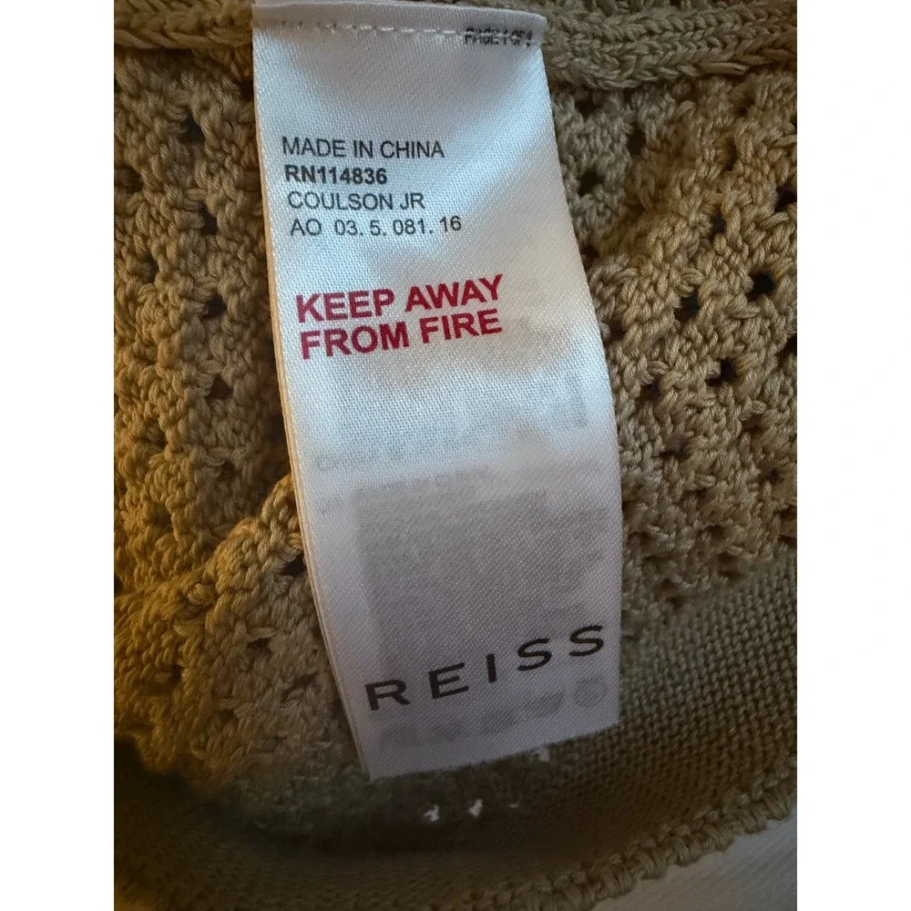 New Reiss Coulson Jr Boys Soft Taupe Crochet Knit Contrast Trim Shirt 3-4Y 104cm